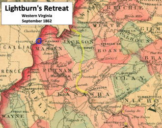 Old map showing Union retreat route north to the Ohio River