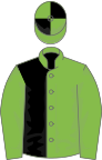 Light green and black (halved), light green sleeves, quartered cap