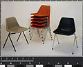 Polyprop stacking chairs in original colours (charcoal, light grey and flame red) (Robin Day, 1964)