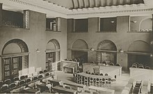 Picture of an empty Riigikogu legislature hall in the 1920s