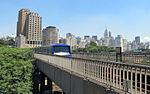 Train leaving the city's center