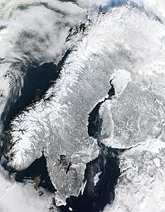 Scandinavian Peninsula in winter, by NASA