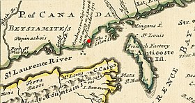 L'endroit approximatif du site de la catastrophe sur une carte de 1733.