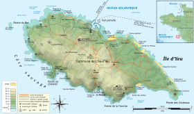 Carte physique de l'île d'Yeu.
