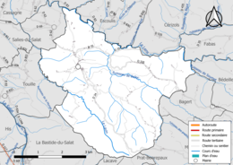 Carte en couleur présentant le réseau hydrographique de la commune