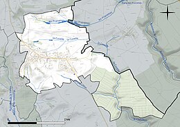 Carte en couleur présentant le réseau hydrographique de la commune