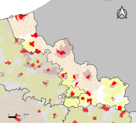 Localisation de l'aire d'attraction de Cambrai dans le département du Nord.