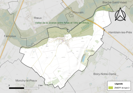 Carte de la ZNIEFF de type 2 sur la commune.