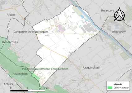 Carte de la ZNIEFF de type 1 sur la commune.