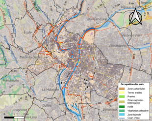 Carte en couleurs présentant l'occupation des sols.