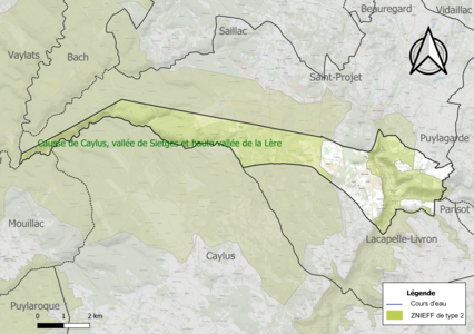 Carte des ZNIEFF de type 2 sur la commune.