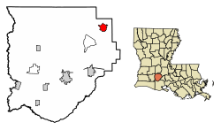Location of Church Point in Acadia Parish, Louisiana.