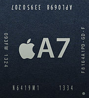 Image of a black Apple A7 chip