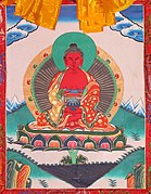 Buddha Amitābha in Himalayan Buddhism, traditional Thangka painting.