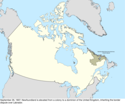 Map of the change to the international disputes involving Canada on September 26, 1907