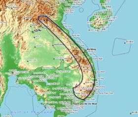 Localisation de la chaîne Annamitique en Indochine.