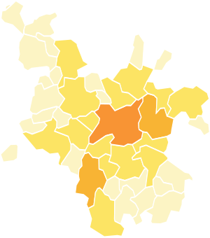 Répartition des sièges de conseillers métropolitains par commune de Rennes métropole.