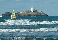 Close up view of Godrevy Lighthouse in 2005