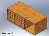 Paralelepípedo en perspectiva isométrica.