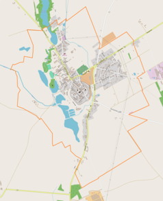 Mapa konturowa Maszewa, w centrum znajduje się punkt z opisem „Cmentarz żydowski w Maszewie”