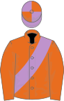 Orange, Mauve sash, Mauve and Orange quartered cap