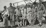 Mexican pilots in the 1920s, including Lt. Col. Roberto Fierro seventh from left