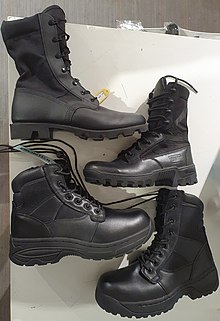 Top to bottom: Army Combat Boot (ACB), Enhanced Combat Boot (ECB), RSN Combat Safety Boot, RSAF Combat Safety Boot