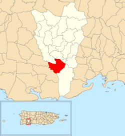 Location of Susúa Baja within the municipality of Yauco shown in red