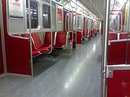 The interior of a T-1 subway car