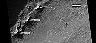 Glacial features in Arrhenius Crater, as seen by HiRISE under the HiWish program. Arrows point to old glaciers.