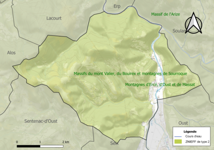 Carte des ZNIEFF de type 2 sur la commune.