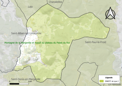 Carte des ZNIEFF de type 2 sur la commune.