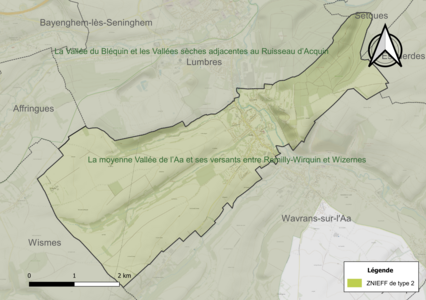 Carte de la ZNIEFF de type 2 sur la commune.