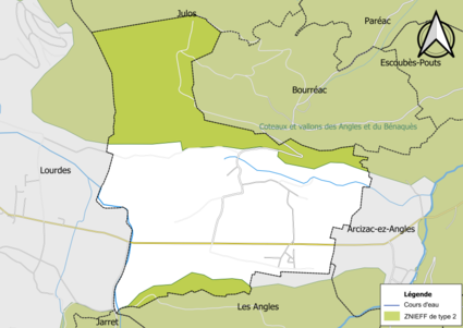 Carte de la ZNIEFF de type 2 sur la commune.