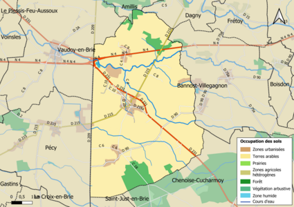 Carte des infrastructures et de l'occupation des sols en 2018 (CLC) de la commune.