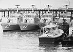 Attack class boats at Stokes Hill Wharf, Darwin March 1975 (after Cyclone Tracy)