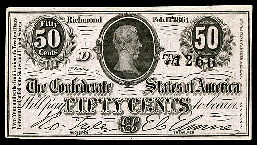 Fifty Confederate States cent (T72), by Archer & Halpin