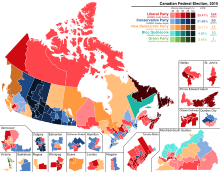 Seats won overall, graded by strength of winning party