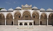 Courtyard of the mosque with central fountain (şadırvan), looking towards the entrance