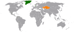 Map indicating locations of Denmark and Kazakhstan