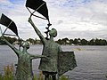 Three kites in an art sculpture