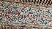 Painted geometric motifs on a wooden ceiling in the Bahia Palace in Marrakesh (late 19th century)