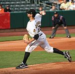 Adenhart pitching for the Salt Lake Bees in 2008