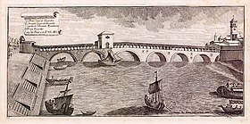 Il ponte coperto intorno alla metà del XVIII secolo.