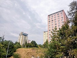 Housing estate on Stamicova and Voříškova streets. The Grand Prix building can be seen on the left.