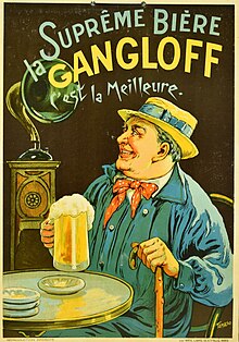 Affiche dépengant un homme buvant de la bière