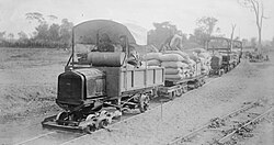 3 converted Ford Model Ts on the 2ft gauge light railway, taking supplies from Mingoyo to 'C. 23', 18th September 1917