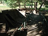 The dam which helps keep the pond full