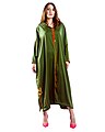 Photo of model in green Moroccan djellaba edited for online product display