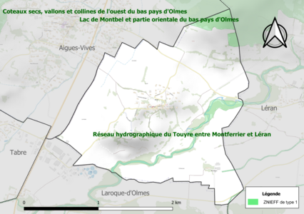 Carte des ZNIEFF de type 1 sur la commune.